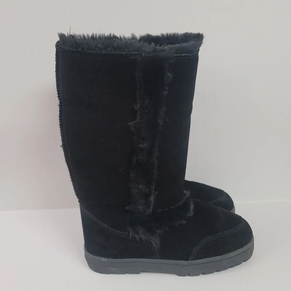Style & Co Witty Womens Size 9 Black Leather Mid Calf Faux Fur Snow Winter Boots